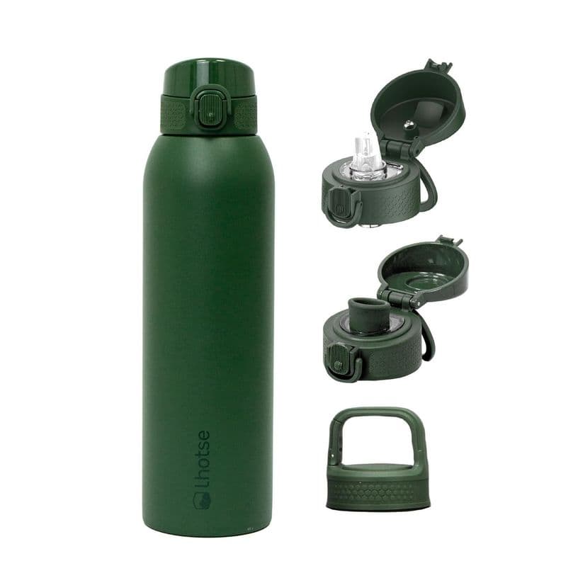 Botella Termica Agua Acero Inox 3 Tapas HydroCore 1Lt Lhotse Verde