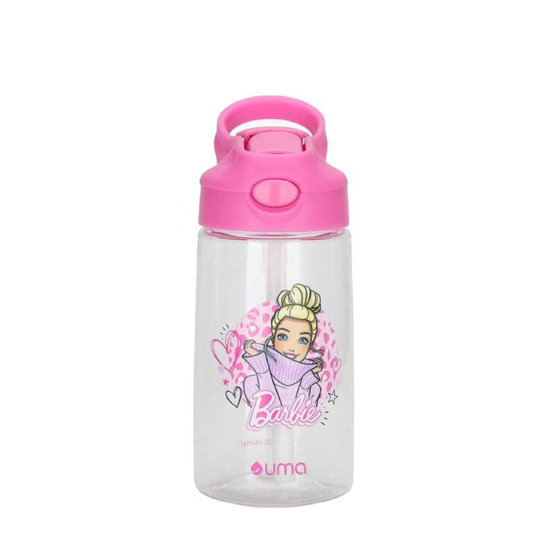 Botella Agua Ninos Barbie Love 420ml con Bombilla UMA Rosado