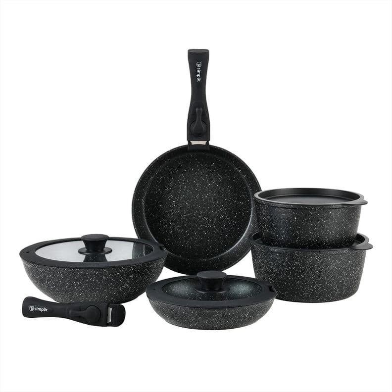 Bateria de Cocina Antiadherente Oxford Granito 15pcs Simplit Negro