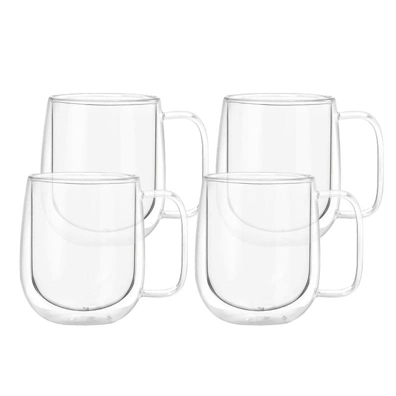 Set 4 Tazas Mug de Vidrio Doble Pared 300 ml Simplit Transparente