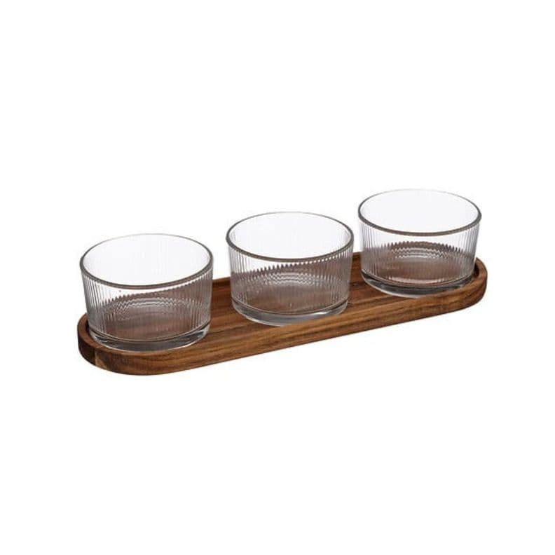 Set Aperitivo 4 Pza Vidrio y Base de Madera Secret de Gourmet Cafe Claro