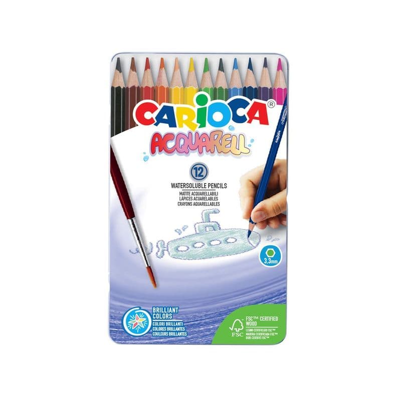 Lapices Acuarelables Carioca Acquarell 12 en Caja Metalica
