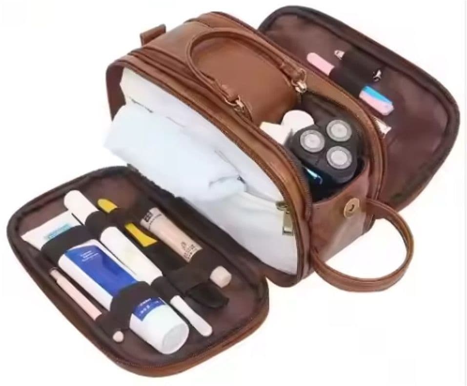 Neceser Bolso Organizador De Viaje Impermeable Doble Cierre Cafe