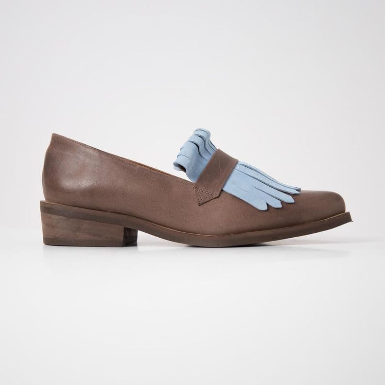 Zapato Cuero Mujer Alba Cafe Celeste 36