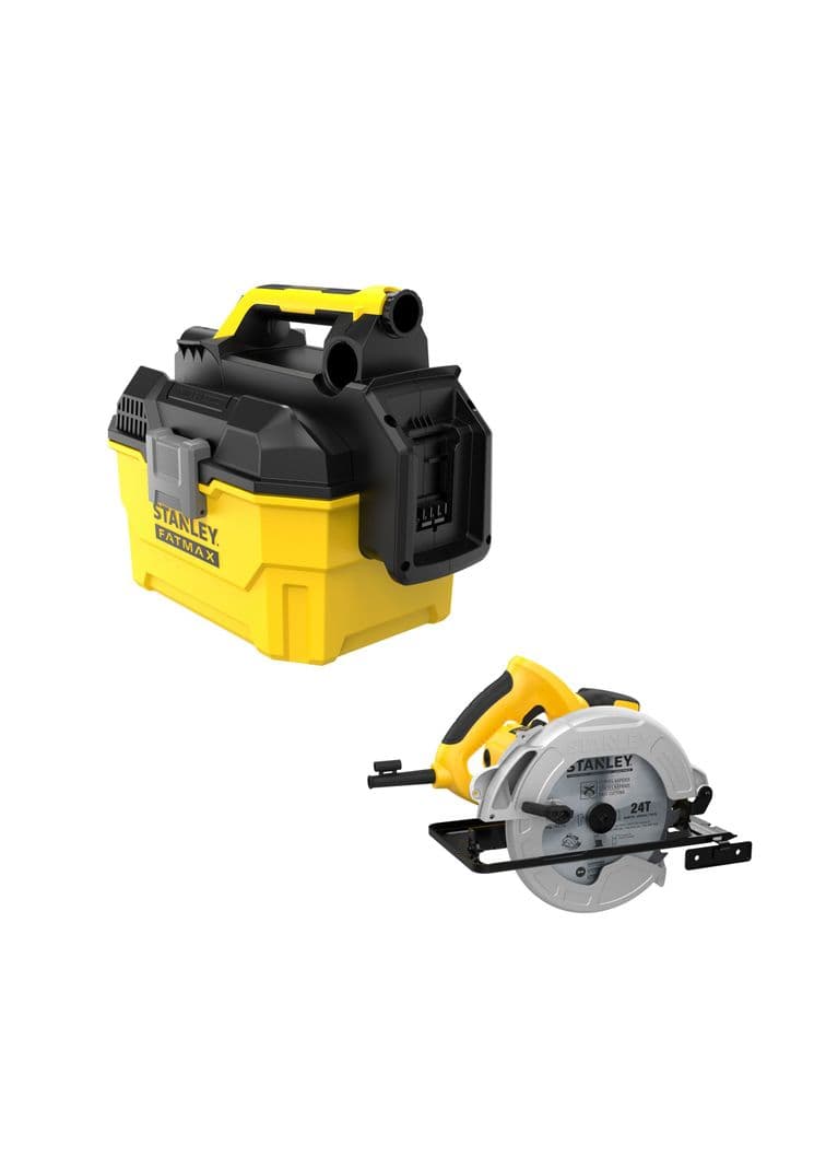 Aspiradora Inalambrica 20V + Sierra Circular 1600W STANLEY Amarillo