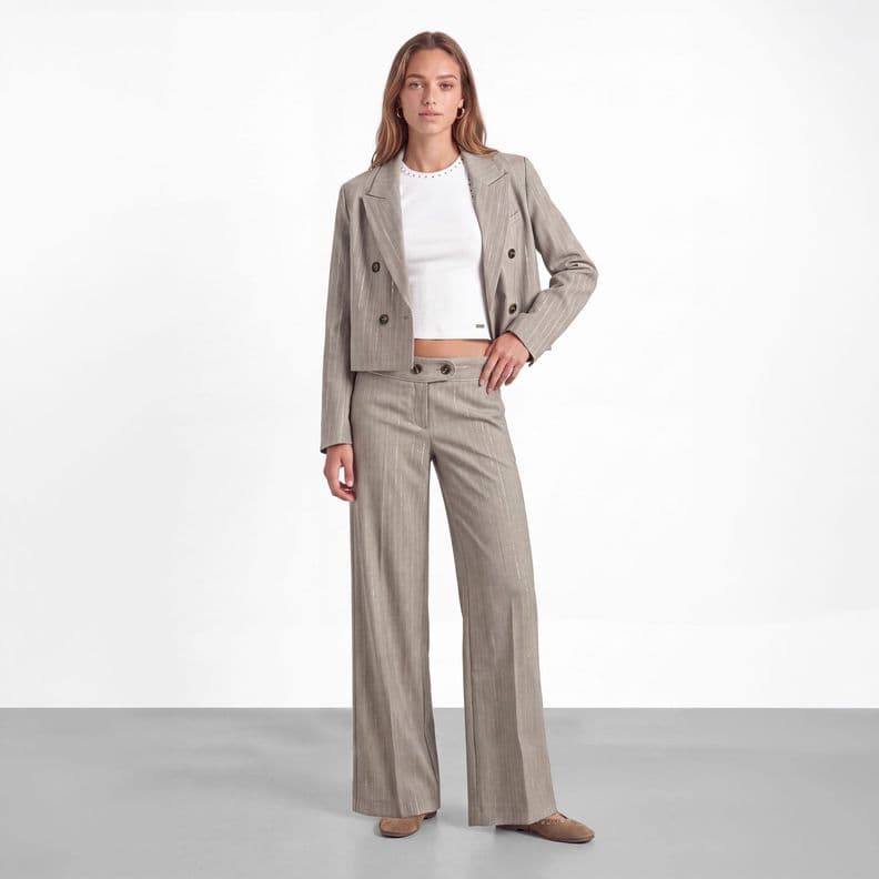 Blazer Rayas Corto Lurex Beige Mujer Raindoor XS