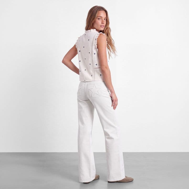 Pantalon Estrella Desflecado Blanco Mujer Raindoor 36