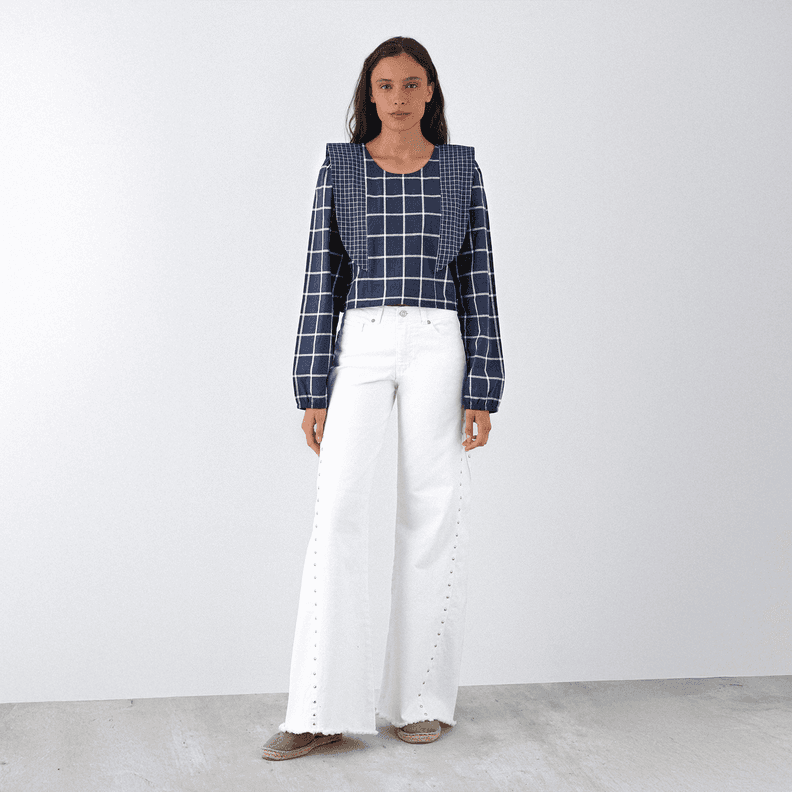 Blusa Cuadros Vuelos Azul Mujer Raindoor M