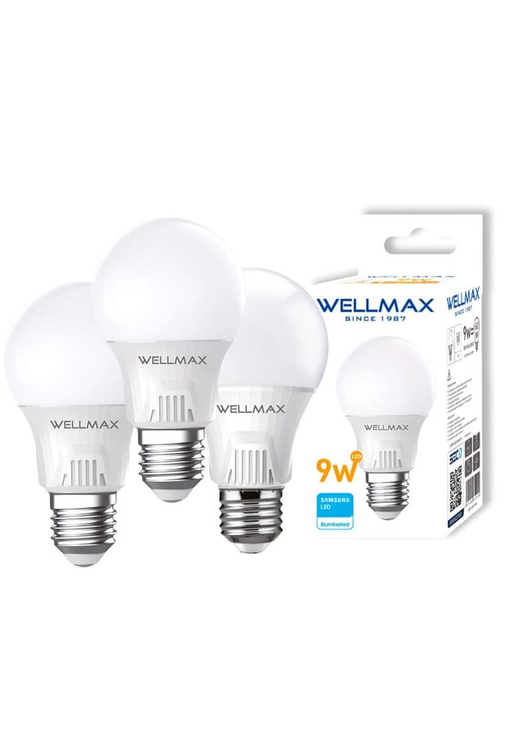 Pack de 3 Ampolletas Wellmax E-27 9W Luz Calida Led Samsung Blanco