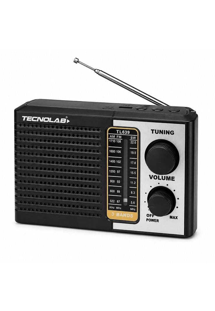 Radio Portatil AM/ FM/ SW Recargable +Pilas + Luz LED 5W RMS Negro