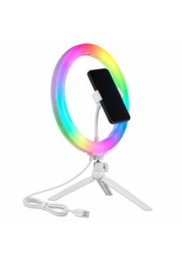 Aro de Luz Multicolor RGB 12" con Soporte para Smartphone Blanco