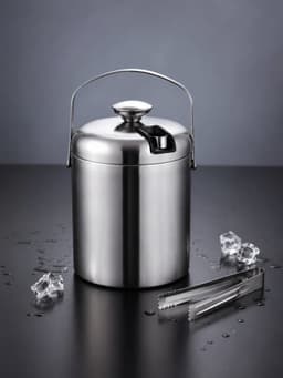 Hielera de Acero con Pinzas Gris Espejado Plata
