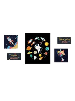 Set De 5 Canvas Decorativos Astronauta 40 X 50 Cm Negro
