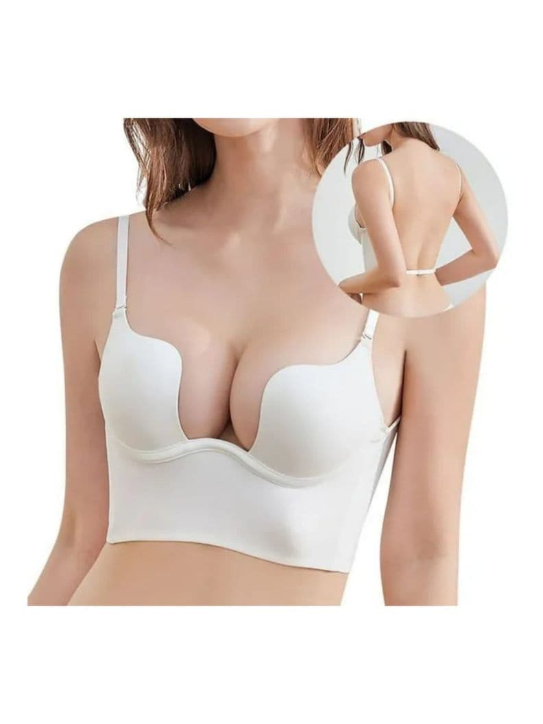 Sosten Sujetador Levanta Busto Push Up Escote Profundo Multiuso CopaB Blanco 34