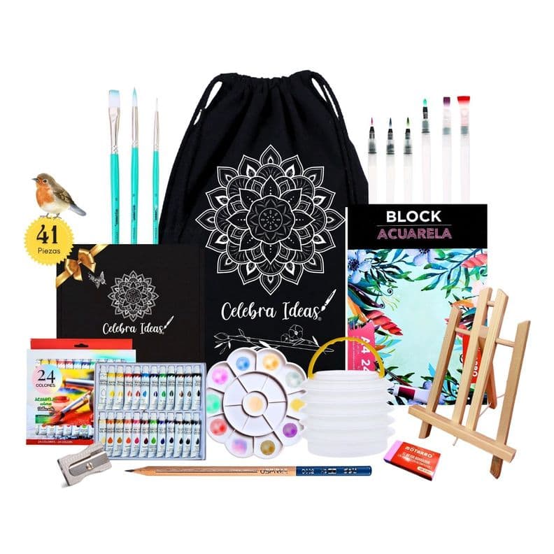 Set kit de arte con pinturas acuarelas 24 colores y pinceles recargables