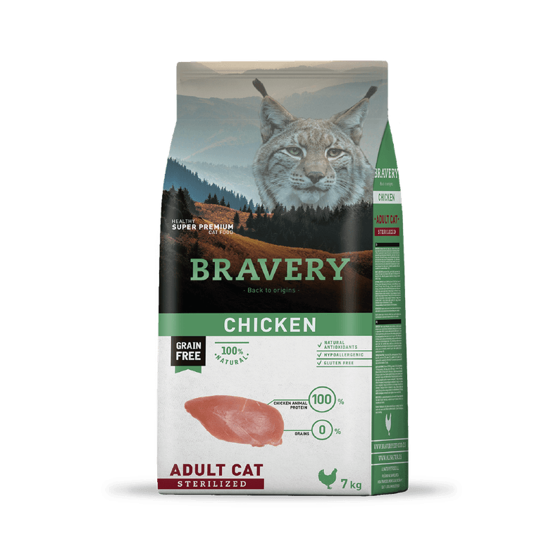Bravery Pollo Gato Adulto Esterilizado 7 kg Cafe
