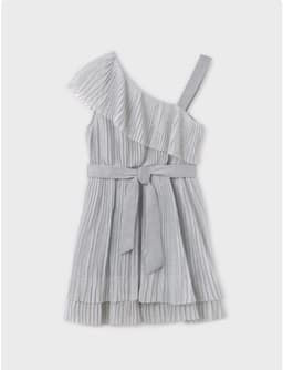Vestido asimetrico plisado chica Plateado 12 anos