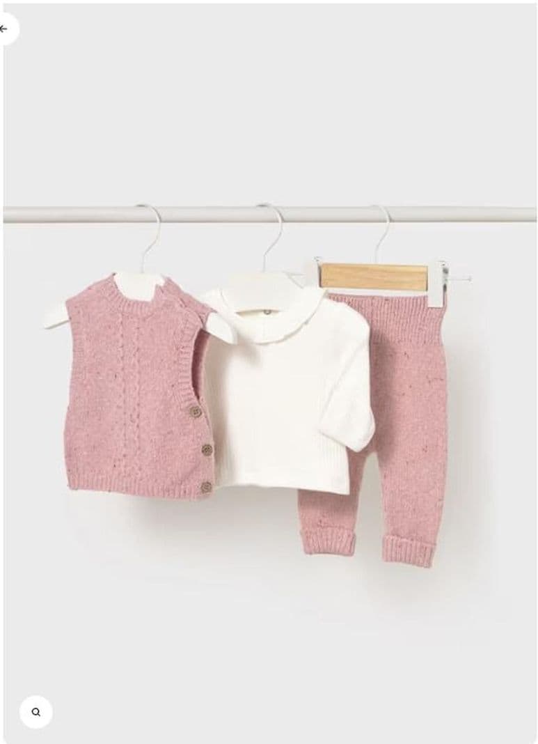 Conjunto chaleco 3 piezas, pantalon, camiseta cuello redondo con volantes, chaleco. recien nacida. Blanco 6 A 9 Meses