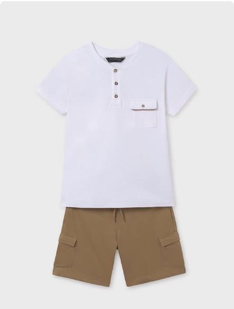 Conjunto bermuda y camiseta cuello panadero chicos Crema 8 anos