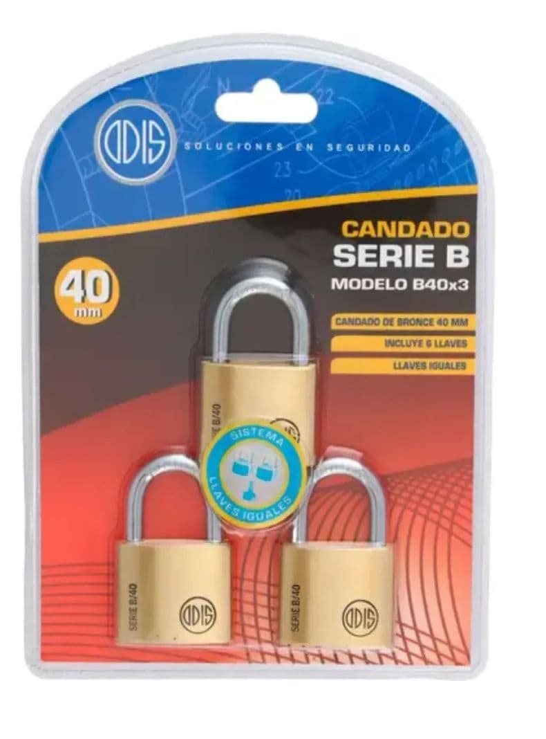 Candado Odis B40 X3 40mm Bronce Solido Llaves Iguales