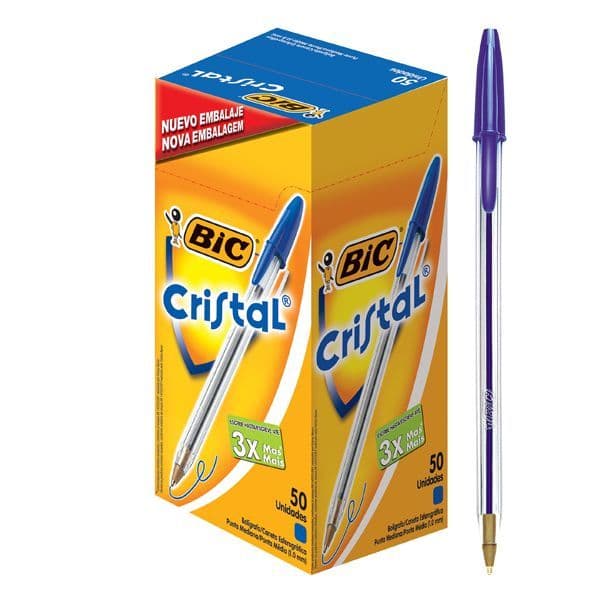 Lapiz Pasta Azul Bic Cristal Punta Media 50 unid