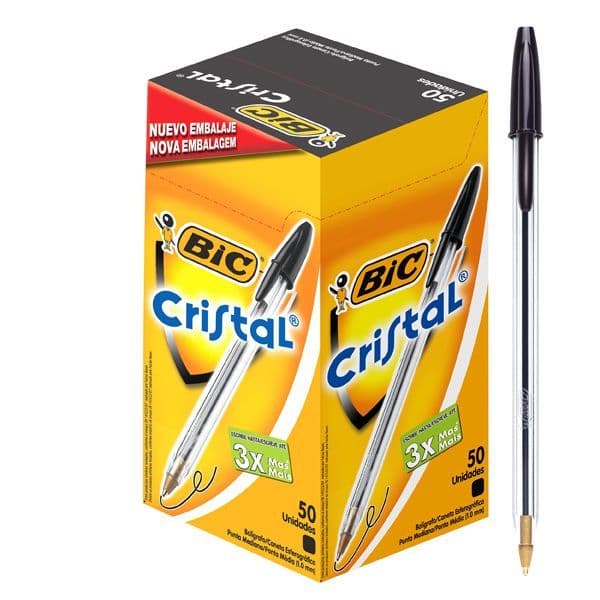 Lapiz Pasta Negro Bic Cristal Punta Media 50 unid