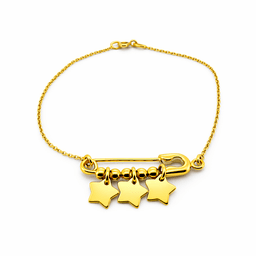 Pulsera Alfiler de Gancho y Colgantes en forma de Estrellas Oro Amarillo 18k Dorado