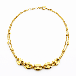 Pulsera Doble Cadena 6 Granos Oro Amarillo 18K Dorado