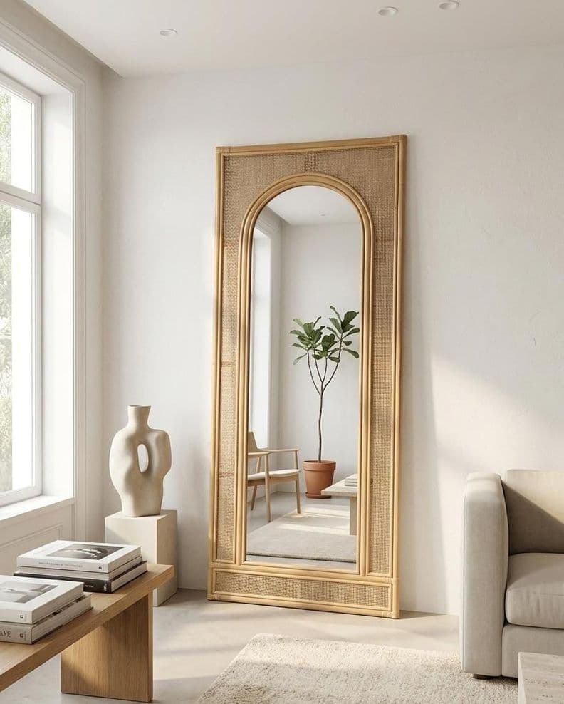 Espejo Rattan Cuerpo Entero Beige