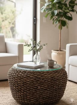 Mesa de Centro Circular Rattan Natural Bali Beige