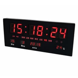 Reloj Digital Pared Luz Led Hora Fecha Temperatura 36x15cm Negro