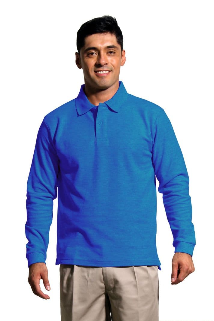 Polera Pique Varon M/Larga Azulino, proteccion UV Azul Electrico XXL