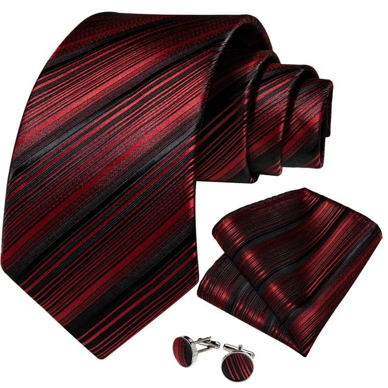 Corbata seda hombre con pano y colleras Modelo Rojo Negro
