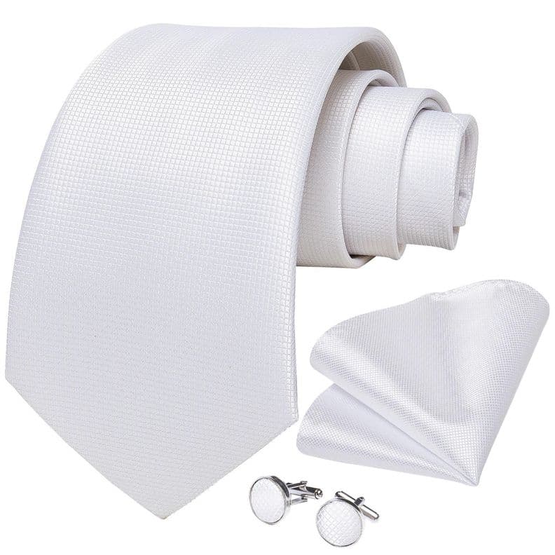 Corbata blanca seda formal hombre seda con pano y colleras Blanco Classic