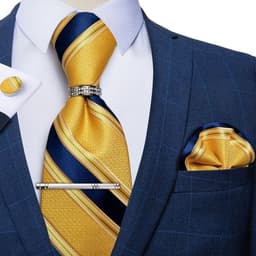 Corbata Hombre Seda + Clip sujetador, anillo, pano, colleras en caja Amarillo