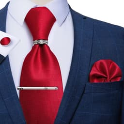 Corbata Hombre Seda + Clip sujetador, anillo, pano, colleras en caja Rojo