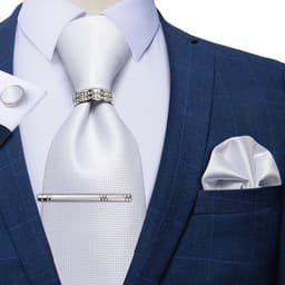 Corbata Hombre Seda + Clip sujetador, anillo, pano, colleras en caja Blanco