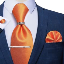 Corbata Hombre Seda + Clip sujetador, anillo, pano, colleras en caja Naranjo