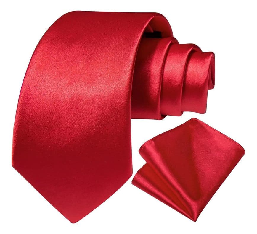 Set Corbata Roja + Pano Formal. Modelo Rojo Italiano Rojo Lisa 150 Cm