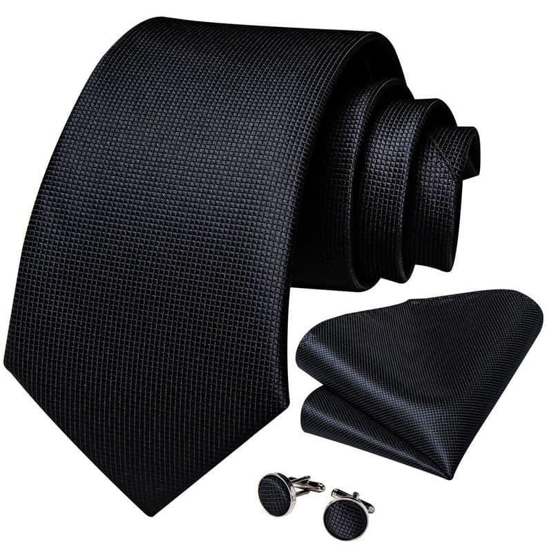 Corbata negra formal seda hombre pano y colleras Modelo Negro Classic