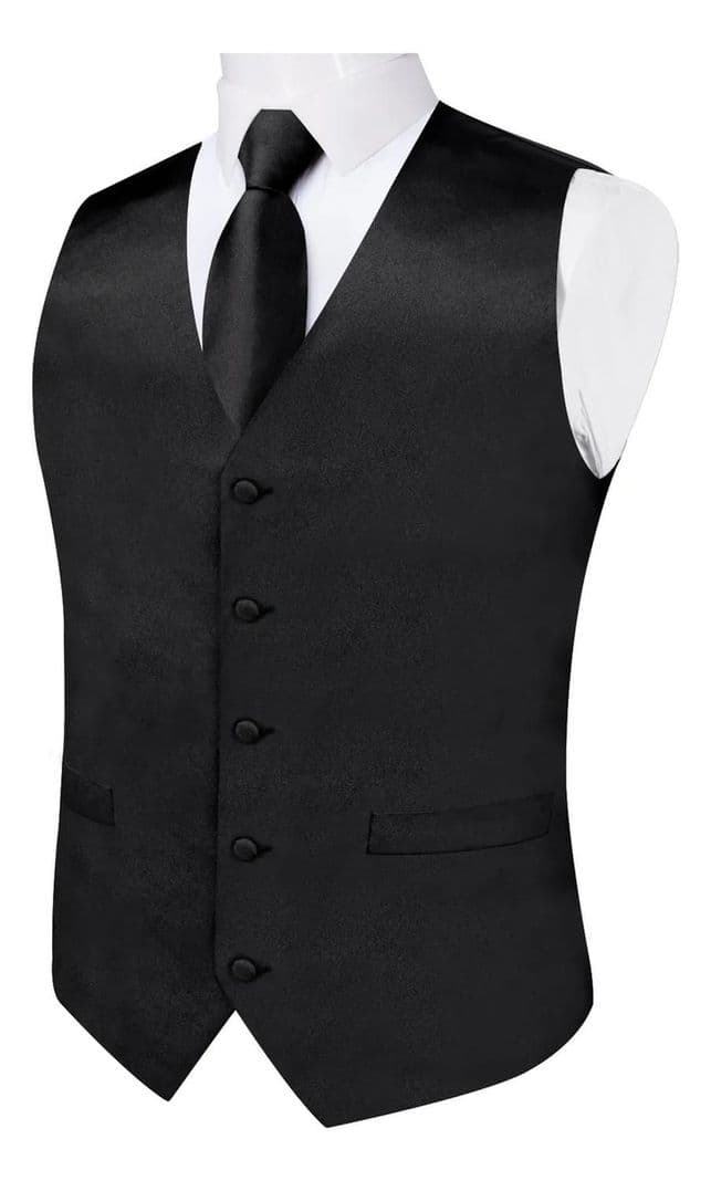 Gilet Satin Formal Hombre Chaqueta Sin Mangas Matrimonio Negro S