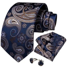 Corbata Azul Seda hombre con pano y colleras Azul Cafe Flores