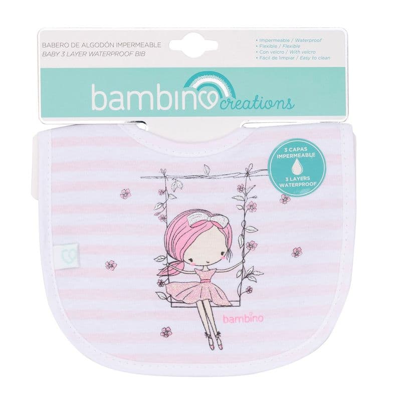 Babero De Algodon Impermeable Blanco Nina Rayas Nina