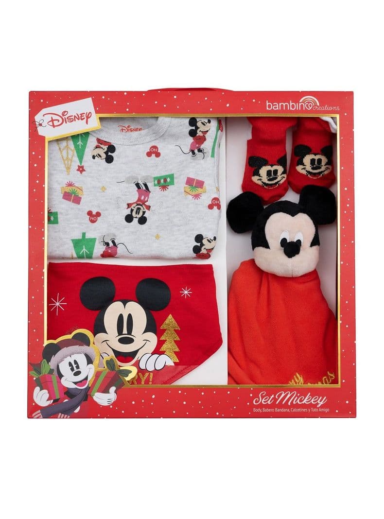 Set 4 Piezas Navidad Gris Mickey Nino 18-24 Meses 1-2 Anos