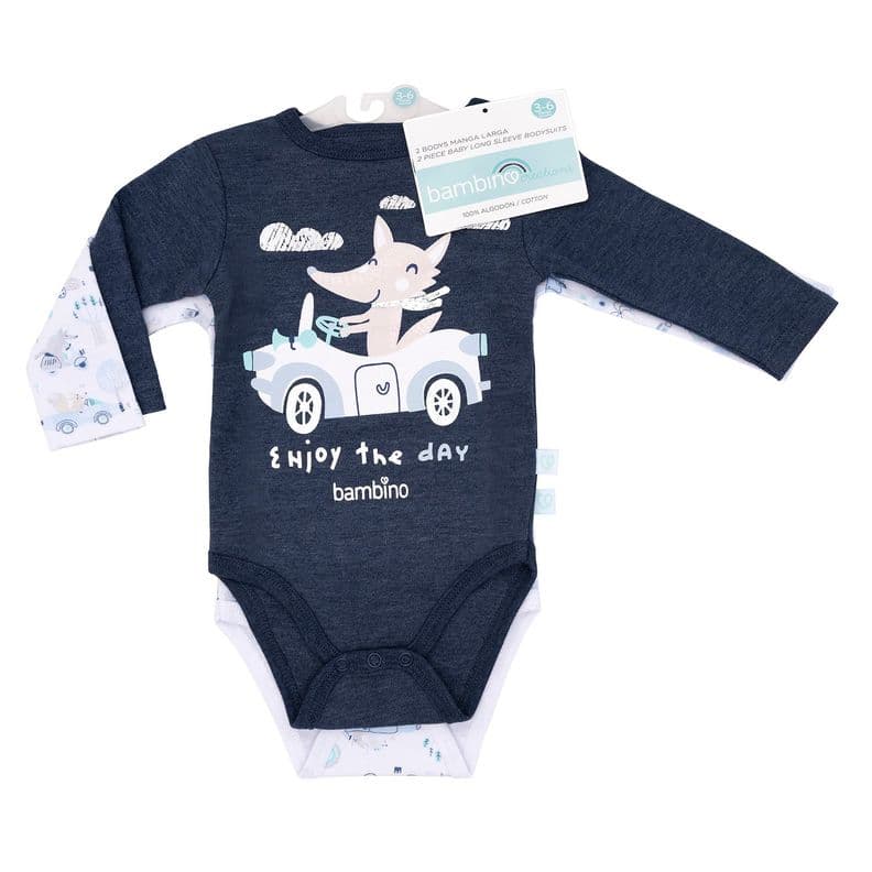 Set 2 Bodys Manga Larga Azul Zorro Nino 3 - 6 Meses 3-6 meses
