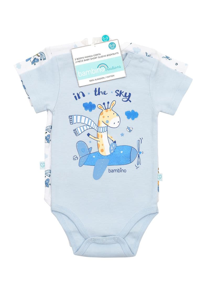 Set 2 Body Manga Corta Celeste Jirafa Nino 3-6M 3-6 meses