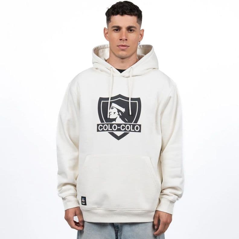 Poleron Hombre Colo Colo Urbano Hoodie Escudo Beige XL