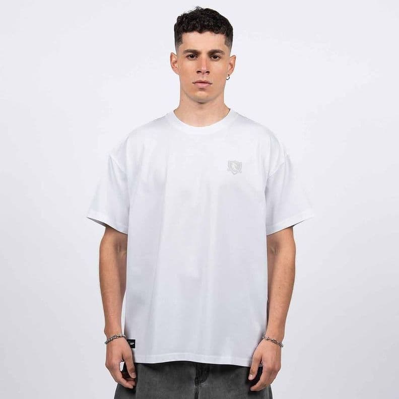 Polera Hombre Colo Colo Urbano Blanco Oversize Escudo Pequeno Gris XL