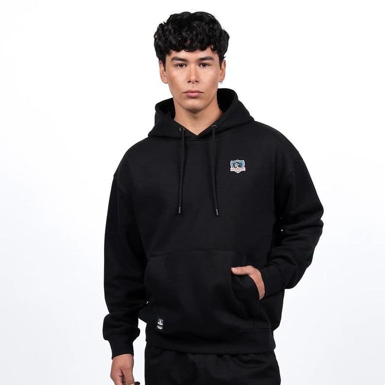 Poleron Hombre Hoodie Colo Colo Urbano Escudo Bordado Negro S