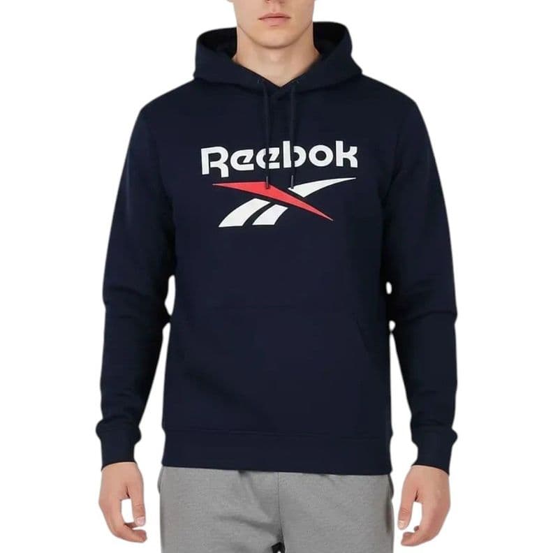 Poleron Hoodie Hombre Reebok Azul Navy Logo Blanco S